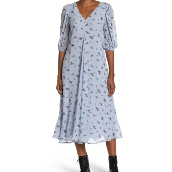 Ganni | Dresses | Ganni Floral Long Sleeve Highlow Maxi Wrap Dress In Blue  Size 36 Us 4 2 | Poshmark